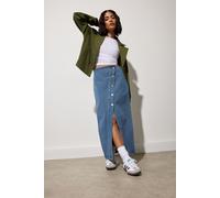 PixieGirl Blue Denim Asymmetric Button Midi Skirt Petite