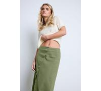 PixieGirl Women's Petite Asymmetric Denim Midi Skirt in Light Khaki | Size: 14 PixieGirl Light Khaki 14