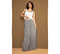 PixieGirl Women's Petite Asymmetric Tiered Maxi Skirt in Charcoal | Size: 10