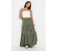 PixieGirl Women's Petite Asymmetric Tiered Maxi Skirt in Light Khaki | Size: 8 PixieGirl Light Khaki 8