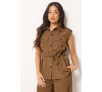 PixieGirl Women's Petite Belted Utility Shirt in Brown | Size: 12 PixieGirl Brown 12