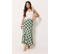 PixieGirl Women's Petite Blurred Check Maxi Skirt in Green | Size: 14