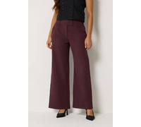 PixieGirl Women's Petite Button Tab Detail Wide Leg Trousers in Burgundy | Size: 10