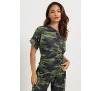 PixieGirl Women's Petite Camo Short Sleeve Top in Light Khaki | Size: 12