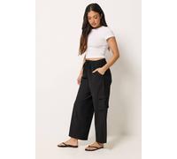 PixieGirl Women's Petite Cargo Wide Leg Trousers in Black | Size: 10S