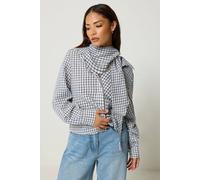 PixieGirl Women's Petite Check Cotton Bandana Shirt in Mid Blue | Size: 18