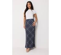 PixieGirl Women's Petite Check Maxi Skirt in Dark Blue | Size: 16 PixieGirl Dark Blue 16