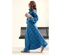 PixieGirl Women's Petite Check Print Maxi Skirt in Blue | Size: 16