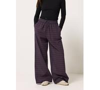 PixieGirl Women's Petite Check Print Wide Leg Trousers in Burgundy | Size: 16S PixieGirl Burgundy 16S