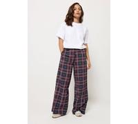 PixieGirl Women's Petite Check Print Wide Leg Trousers in Burgundy | Size: 8S