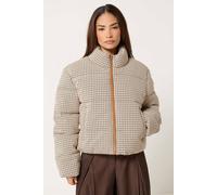 PixieGirl Women's Petite Check Puffer Coat in Natural | Size: 10 PixieGirl Natural 10