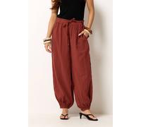 PixieGirl Women's Petite Cheesecloth Balloon Trousers in Maroon | Size: 10S