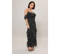 PixieGirl Women's Petite Chiffon Ruffle Maxi Dress in Black | Size: 10 PixieGirl Black 10