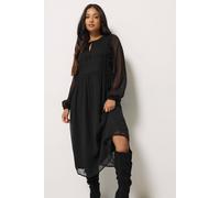 PixieGirl Women's Petite Chiffon Tie Neck Midi Dress in Black | Size: 16