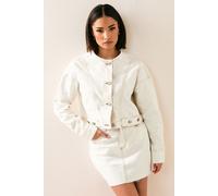 PixieGirl Women's Petite Collarless Denim Jacket in Cream | Size: 14 PixieGirl Cream 14