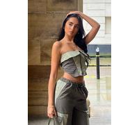 PixieGirl Women's Petite Colourblock Bandeau Corset Top in Light Khaki | Size: 14 PixieGirl Light Khaki 14