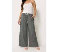 PixieGirl Women's Petite Contrast Waist Wide Leg Trousers in Dark Grey | Size: 18S