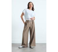 PixieGirl Women's Petite Contrast Waist Wide Leg Trousers in Light Brown | Size: 10S