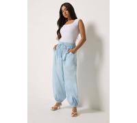 PixieGirl Women's Petite Cotton Poplin Barrel Leg Trousers in Baby Blue | Size: 10S