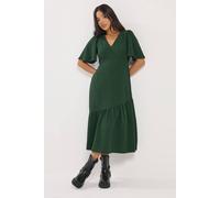PixieGirl Women's Petite Crinkle Tiered Midi Dress in Dark Green | Size: 12 PixieGirl Dark Green 12