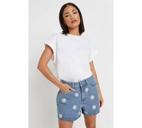 PixieGirl Women's Petite Daisy Embroidered Shorts in Blue | Size: 12