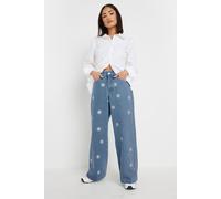 Petite Daisy Embroidered Wide Leg Jeans PixieGirl Blue 12