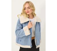 PixieGirl Women's Petite Denim Borg Jacket in Blue | Size: 12 PixieGirl Blue 12