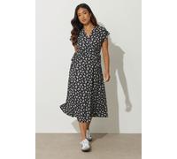 PixieGirl Women's Petite Ditsy Wrap Maxi Dress in Black | Size: 10 PixieGirl Black 10