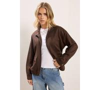 PixieGirl Women's Petite Faux Suede Bomber Jacket in Chocolate | Size: 16 PixieGirl Chocolate 16
