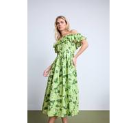 PixieGirl Women's Petite Floral Bardot Midi Dress in Green | Size: 12