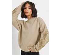 PixieGirl Women's Petite Floral Embroidered Sweatshirt in Brown | Size: 14 PixieGirl Brown 14
