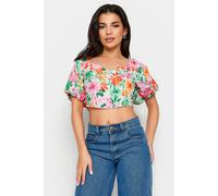 PixieGirl Women's Petite Floral Print Puff Sleeve Crop Top in White | Size: 14