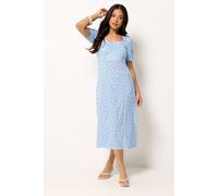 PixieGirl Women's Petite Floral Ruched Midi Dress in Baby Blue | Size: 6