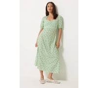 PixieGirl Women's Petite Floral Ruched Midi Dress in Light Green | Size: 16