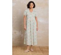 PixieGirl Women's Petite Floral V-Neck Midi Dress in Light Blue | Size: 12