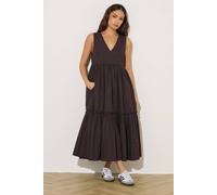 PixieGirl Women's Petite Frill Tiered Midi Dress in Chocolate | Size: 16 PixieGirl Chocolate 16