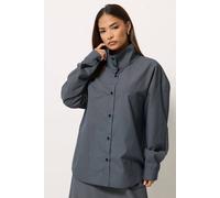 PixieGirl Women's Petite Gingham Cotton Funnel Neck Shirt in Mid Navy | Size: 16
