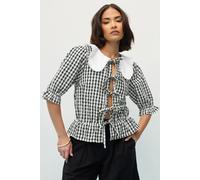 PixieGirl Women's Petite Gingham Tie Front Peplum Top in Black | Size: 16 PixieGirl Black 16