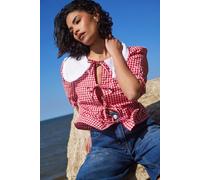 PixieGirl Women's Petite Gingham Tie Front Peplum Top in Red | Size: 14 PixieGirl Red 14