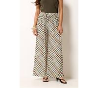 PixieGirl Women's Petite Gingham Wide Leg Trousers in Natural | Size: 14S PixieGirl Natural 14S