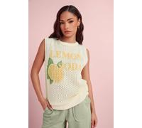 PixieGirl Women's Petite Graphic Crochet Vest Top in Ivory | Size: 6/8