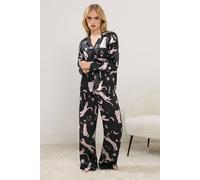 PixieGirl Women's Petite Graphic Satin Pyjama Set in Black | Size: 12-14 PixieGirl Black 12-14