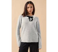 PixieGirl Women's Petite Lace Bow Jumper in Grey | Size: 6-8 PixieGirl Grey 6-8