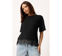PixieGirl Women's Petite Lace Hem T-Shirt in Black | Size: 6 PixieGirl Black 6