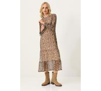 PixieGirl Women's Petite Leopard Mesh Tiered Dress in Brown | Size: 14 PixieGirl Brown 14