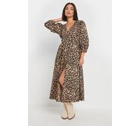 PixieGirl Women's Petite Leopard Print Button Midi Dress in Brown | Size: 10 PixieGirl Brown 10