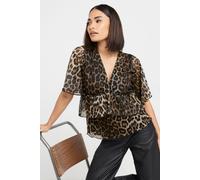 PixieGirl Women's Petite Leopard Print Smock Top in Brown | Size: 12