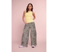 PixieGirl Women's Petite Leopard Print Wide Leg Jeans in Light Brown | Size: 16S