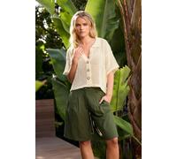 PixieGirl Women's Petite Linen Bermuda Shorts in Light Khaki | Size: 10