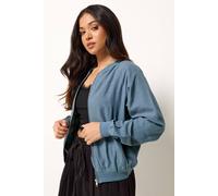 PixieGirl Women's Petite Linen Bomber Jacket in Blue | Size: 18